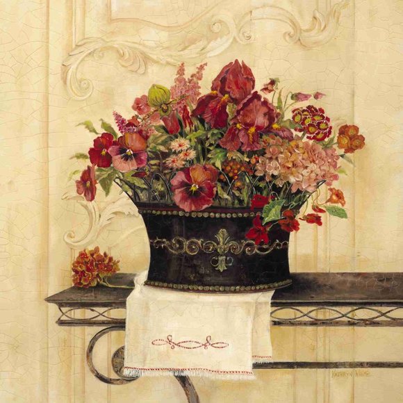 Art In Motion Wall Art Kathryn White Linen And Pansies Framed Canvas Poshmark